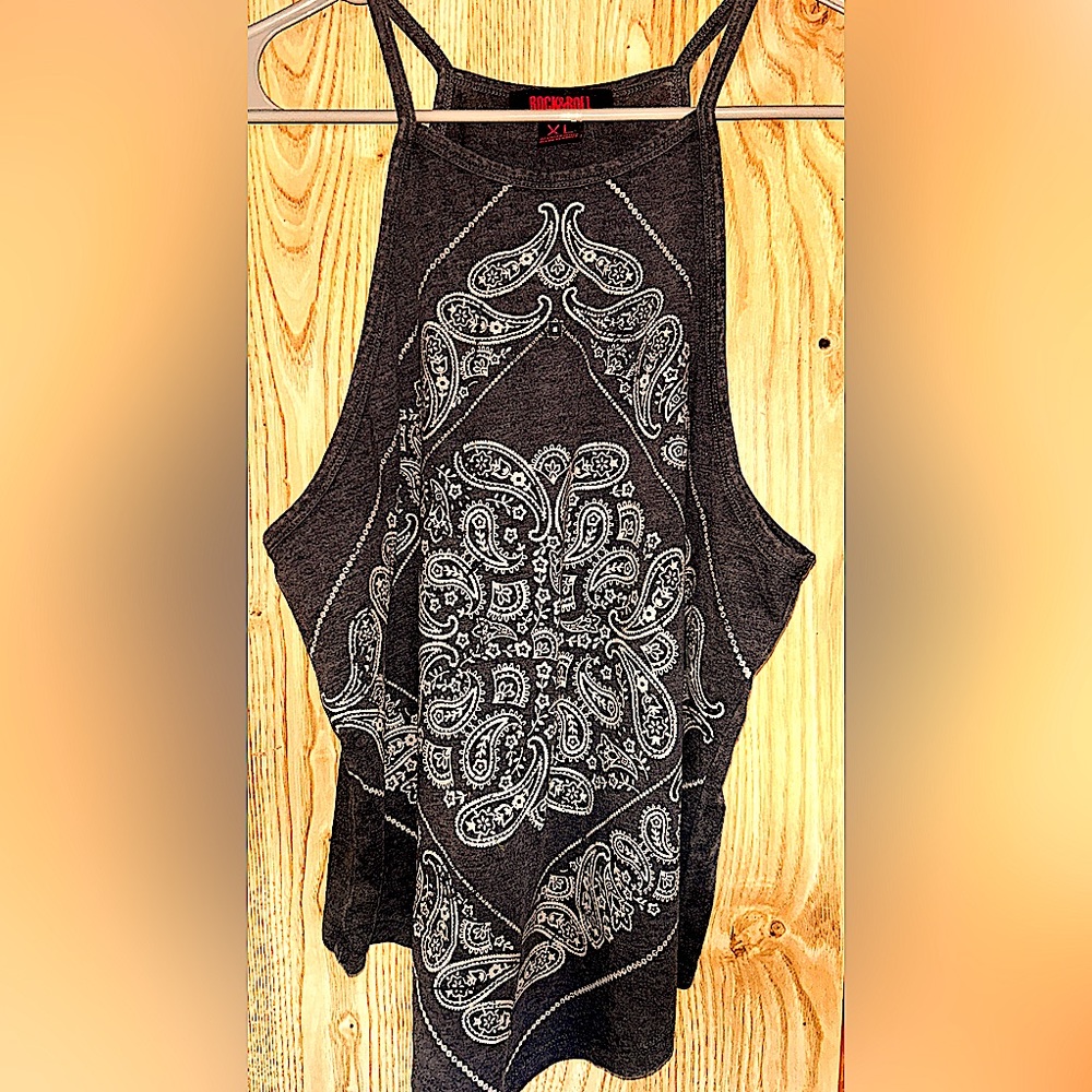 Women’s Dark Grey Boot Barn Paisley Bandana Print Spaghetti Strap Top Size XL